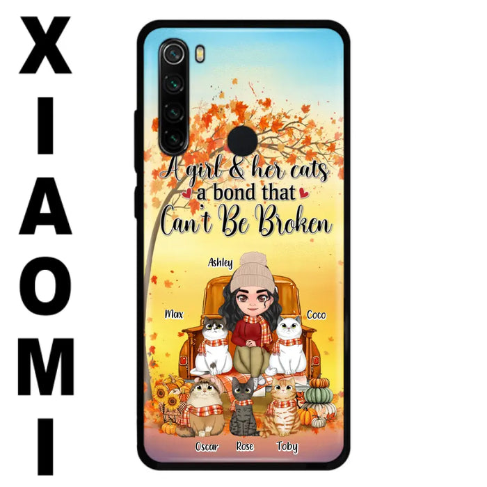 Custom Personalized Cat Mom Fall Season Phone Case - Gift Idea For Cat Lovers - Upto 5 Cats - Case For Xiaomi/ Oppo/ Huawei - A Girl & Her Cats A Bond That Can't Be Broken