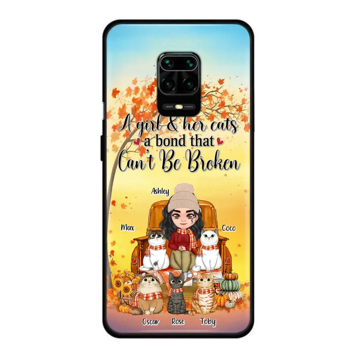 Custom Personalized Cat Mom Fall Season Phone Case - Gift Idea For Cat Lovers - Upto 5 Cats - Case For Xiaomi/ Oppo/ Huawei - A Girl & Her Cats A Bond That Can't Be Broken