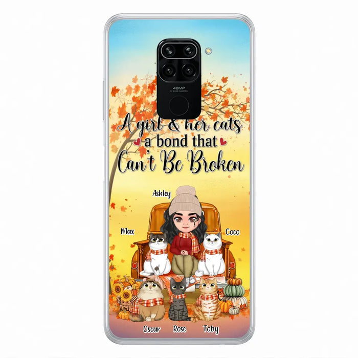 Custom Personalized Cat Mom Fall Season Phone Case - Gift Idea For Cat Lovers - Upto 5 Cats - Case For Xiaomi/ Oppo/ Huawei - A Girl & Her Cats A Bond That Can't Be Broken