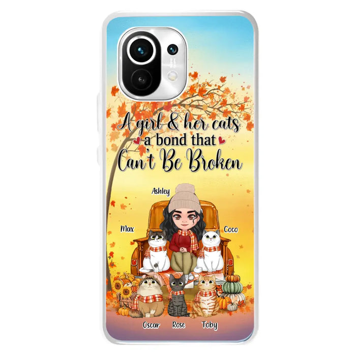 Custom Personalized Cat Mom Fall Season Phone Case - Gift Idea For Cat Lovers - Upto 5 Cats - Case For Xiaomi/ Oppo/ Huawei - A Girl & Her Cats A Bond That Can't Be Broken