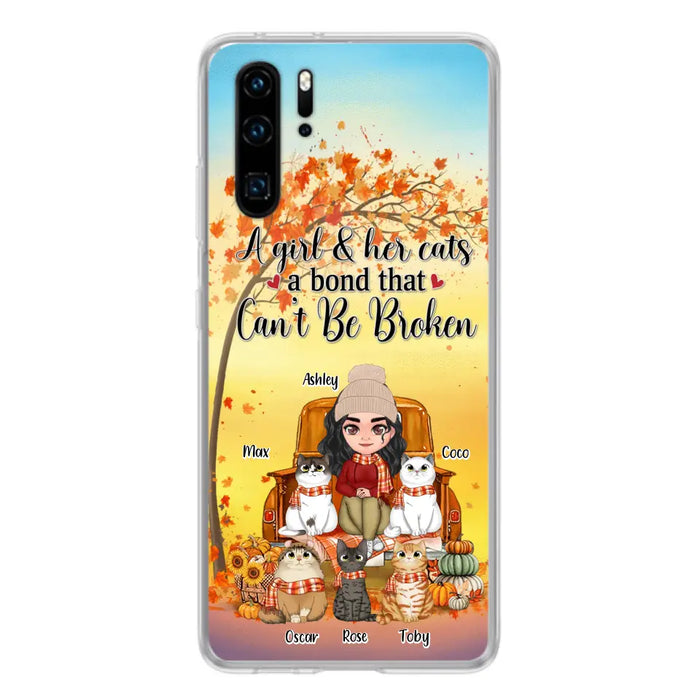 Custom Personalized Cat Mom Fall Season Phone Case - Gift Idea For Cat Lovers - Upto 5 Cats - Case For Xiaomi/ Oppo/ Huawei - A Girl & Her Cats A Bond That Can't Be Broken