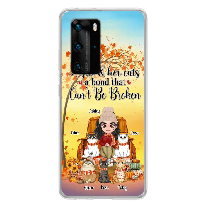 Custom Personalized Cat Mom Fall Season Phone Case - Gift Idea For Cat Lovers - Upto 5 Cats - Case For Xiaomi/ Oppo/ Huawei - A Girl & Her Cats A Bond That Can't Be Broken