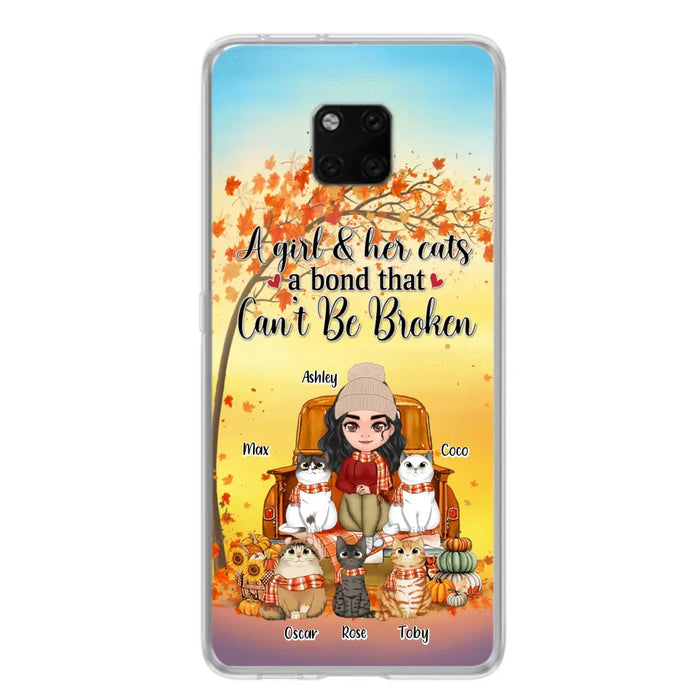 Custom Personalized Cat Mom Fall Season Phone Case - Gift Idea For Cat Lovers - Upto 5 Cats - Case For Xiaomi/ Oppo/ Huawei - A Girl & Her Cats A Bond That Can't Be Broken