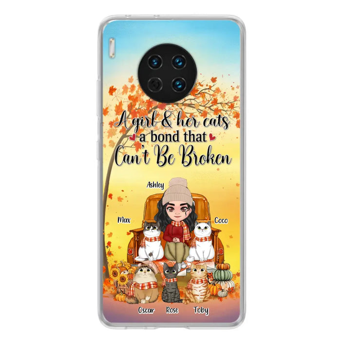 Custom Personalized Cat Mom Fall Season Phone Case - Gift Idea For Cat Lovers - Upto 5 Cats - Case For Xiaomi/ Oppo/ Huawei - A Girl & Her Cats A Bond That Can't Be Broken