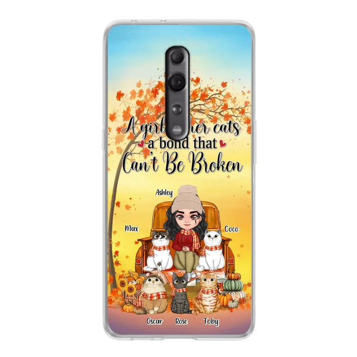 Custom Personalized Cat Mom Fall Season Phone Case - Gift Idea For Cat Lovers - Upto 5 Cats - Case For Xiaomi/ Oppo/ Huawei - A Girl & Her Cats A Bond That Can't Be Broken