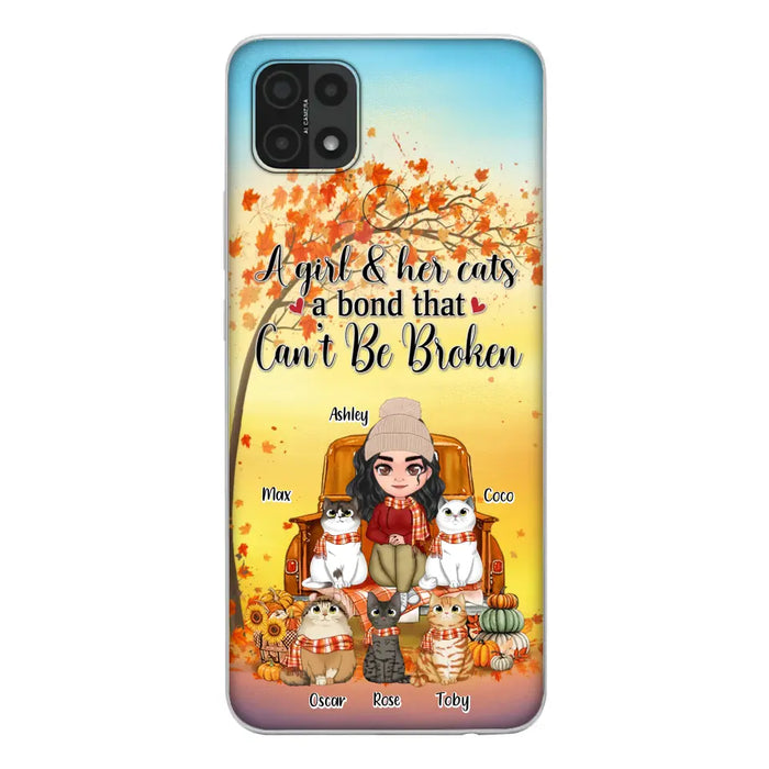 Custom Personalized Cat Mom Fall Season Phone Case - Gift Idea For Cat Lovers - Upto 5 Cats - Case For Xiaomi/ Oppo/ Huawei - A Girl & Her Cats A Bond That Can't Be Broken
