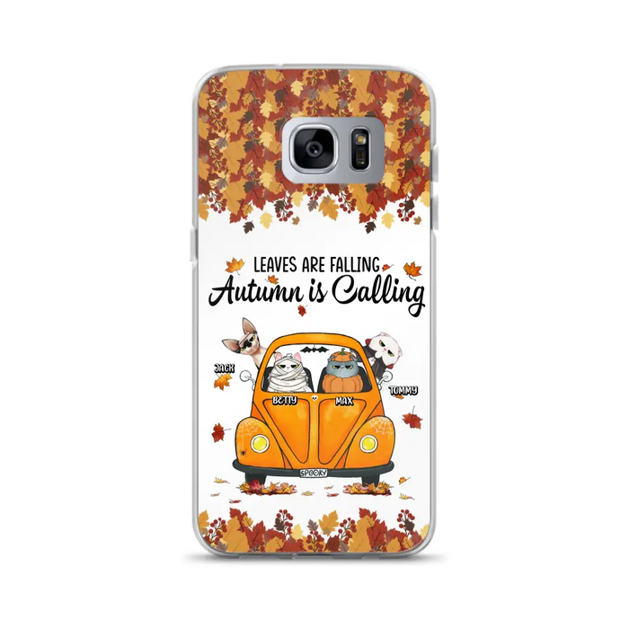 Custom Personalized Pet Phone Case - Gift Idea For Cat/Dog Lovers - Upto 4 Pets -  Case For iPhone/Samsung - Leaves Are Falling Autumn Is Calling