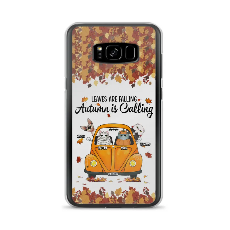 Custom Personalized Pet Phone Case - Gift Idea For Cat/Dog Lovers - Upto 4 Pets -  Case For iPhone/Samsung - Leaves Are Falling Autumn Is Calling