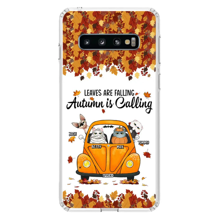 Custom Personalized Pet Phone Case - Gift Idea For Cat/Dog Lovers - Upto 4 Pets -  Case For iPhone/Samsung - Leaves Are Falling Autumn Is Calling