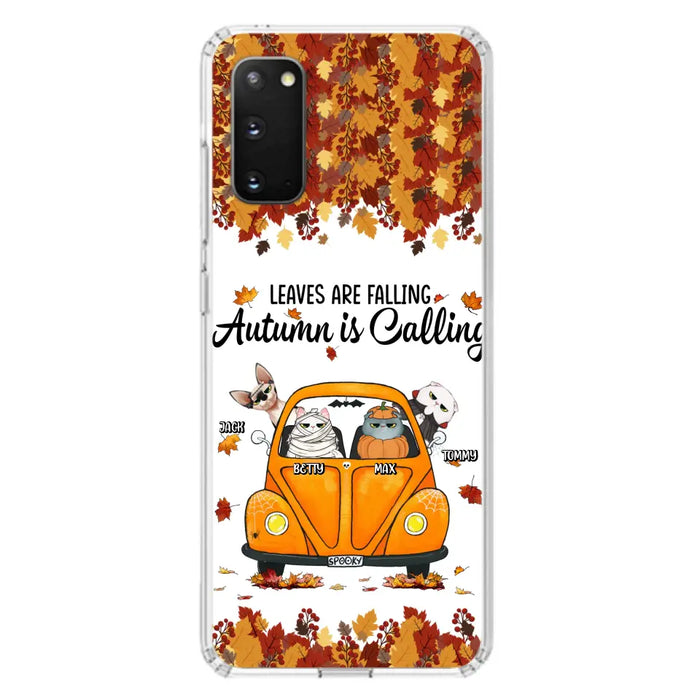 Custom Personalized Pet Phone Case - Gift Idea For Cat/Dog Lovers - Upto 4 Pets -  Case For iPhone/Samsung - Leaves Are Falling Autumn Is Calling