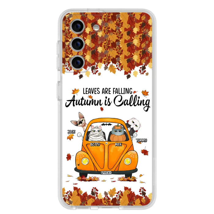 Custom Personalized Pet Phone Case - Gift Idea For Cat/Dog Lovers - Upto 4 Pets -  Case For iPhone/Samsung - Leaves Are Falling Autumn Is Calling