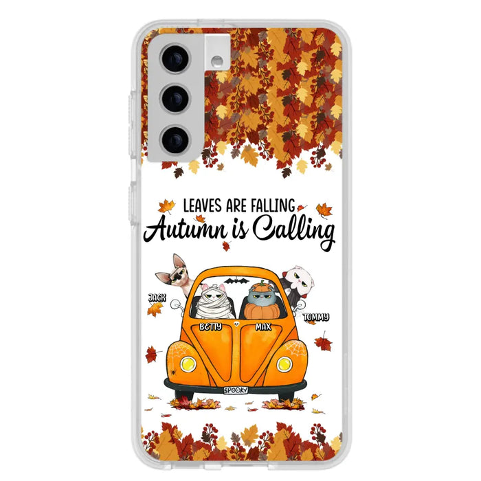 Custom Personalized Pet Phone Case - Gift Idea For Cat/Dog Lovers - Upto 4 Pets -  Case For iPhone/Samsung - Leaves Are Falling Autumn Is Calling