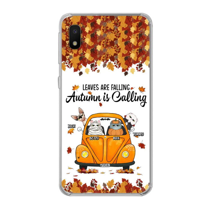 Custom Personalized Pet Phone Case - Gift Idea For Cat/Dog Lovers - Upto 4 Pets -  Case For iPhone/Samsung - Leaves Are Falling Autumn Is Calling