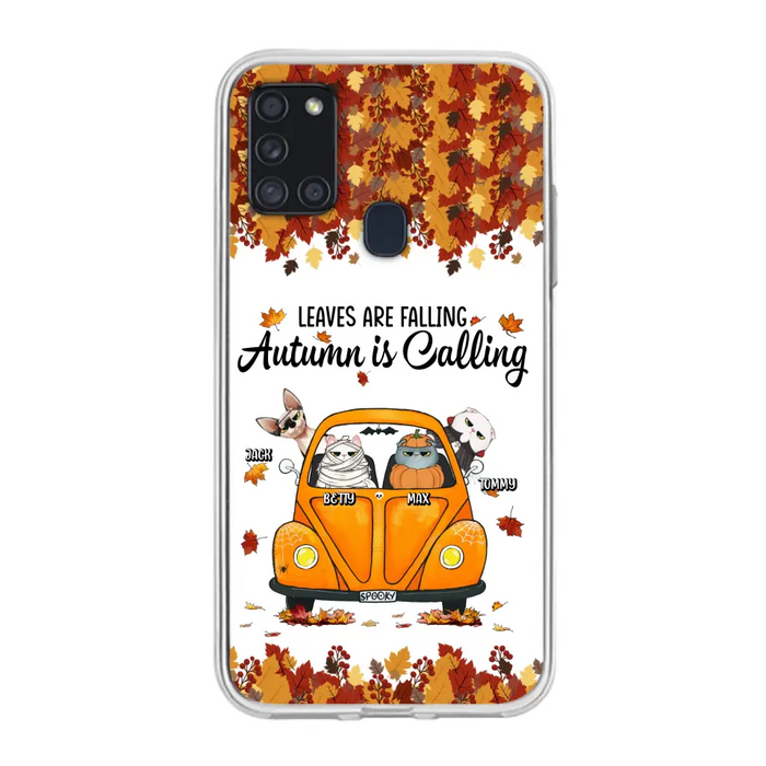 Custom Personalized Pet Phone Case - Gift Idea For Cat/Dog Lovers - Upto 4 Pets -  Case For iPhone/Samsung - Leaves Are Falling Autumn Is Calling