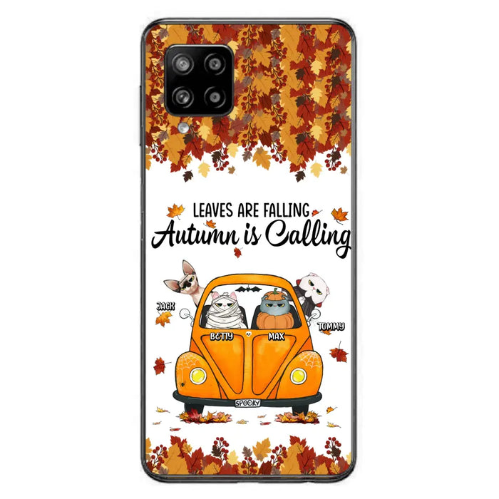 Custom Personalized Pet Phone Case - Gift Idea For Cat/Dog Lovers - Upto 4 Pets -  Case For iPhone/Samsung - Leaves Are Falling Autumn Is Calling