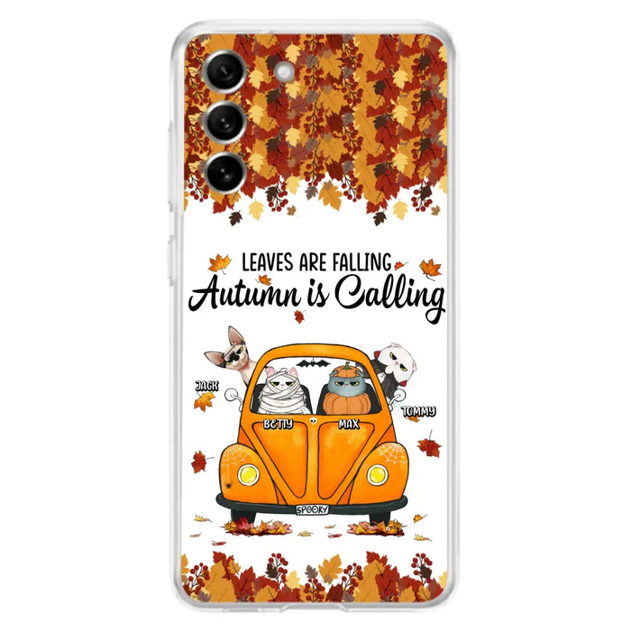 Custom Personalized Pet Phone Case - Gift Idea For Cat/Dog Lovers - Upto 4 Pets -  Case For iPhone/Samsung - Leaves Are Falling Autumn Is Calling