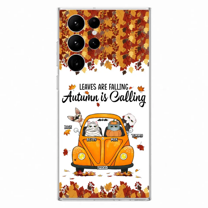 Custom Personalized Pet Phone Case - Gift Idea For Cat/Dog Lovers - Upto 4 Pets -  Case For iPhone/Samsung - Leaves Are Falling Autumn Is Calling