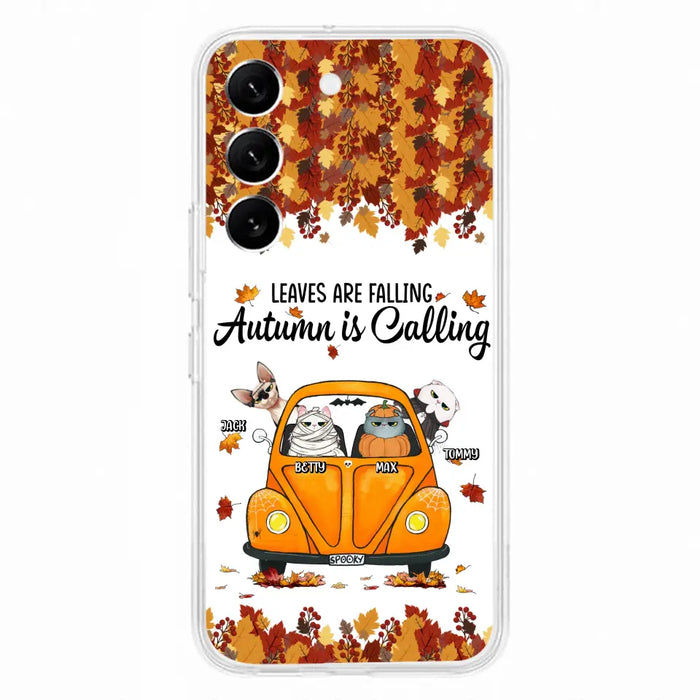 Custom Personalized Pet Phone Case - Gift Idea For Cat/Dog Lovers - Upto 4 Pets -  Case For iPhone/Samsung - Leaves Are Falling Autumn Is Calling