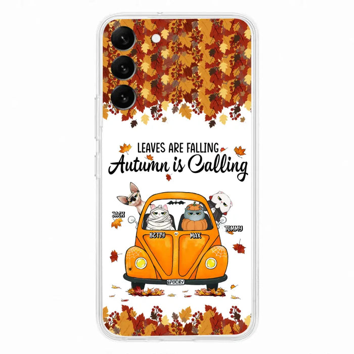 Custom Personalized Pet Phone Case - Gift Idea For Cat/Dog Lovers - Upto 4 Pets -  Case For iPhone/Samsung - Leaves Are Falling Autumn Is Calling