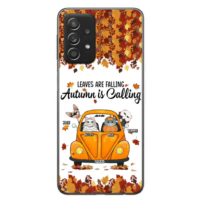 Custom Personalized Pet Phone Case - Gift Idea For Cat/Dog Lovers - Upto 4 Pets -  Case For iPhone/Samsung - Leaves Are Falling Autumn Is Calling