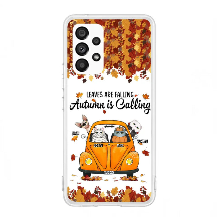 Custom Personalized Pet Phone Case - Gift Idea For Cat/Dog Lovers - Upto 4 Pets -  Case For iPhone/Samsung - Leaves Are Falling Autumn Is Calling