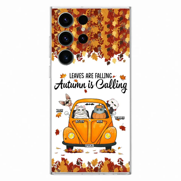 Custom Personalized Pet Phone Case - Gift Idea For Cat/Dog Lovers - Upto 4 Pets -  Case For iPhone/Samsung - Leaves Are Falling Autumn Is Calling