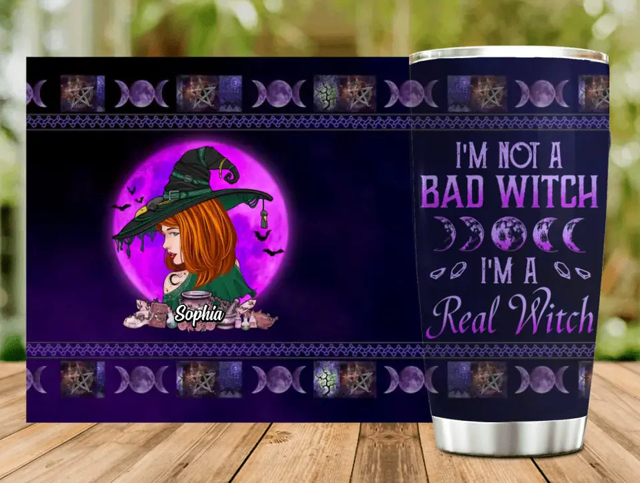 Custom Personalized Witch Tumbler - Gift Idea For Halloween/Witch Lovers - I'm Not A Bad Witch I'm A Real Witch