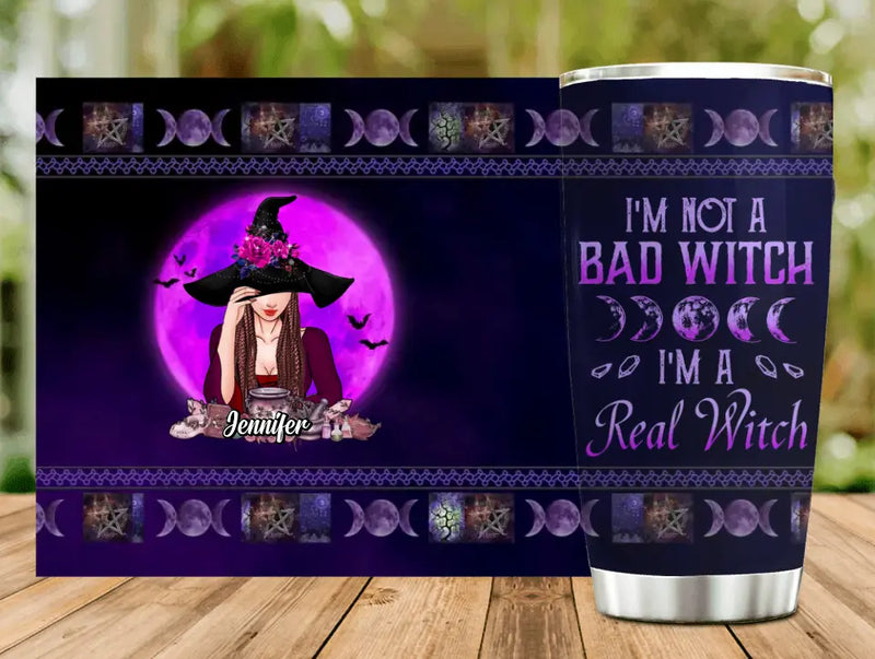 Personalized Halloween Witch Tumbler - Gift Idea For Halloween/Witch Lovers - I'm Not A Bad Witch I'm A Real Witch