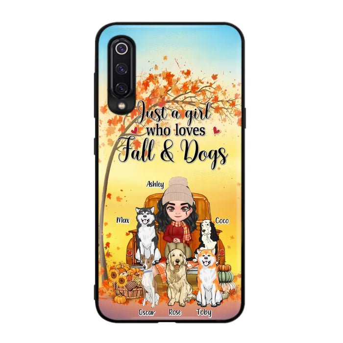 Custom Personalized Dog Mom Fall Season Phone Case - Autumn Gift Idea For Dog Owners - Upto 5 Dogs - Case For Xiaomi/ Oppo/ Huawei - Just A Girl Who Loves Fall & Dogs