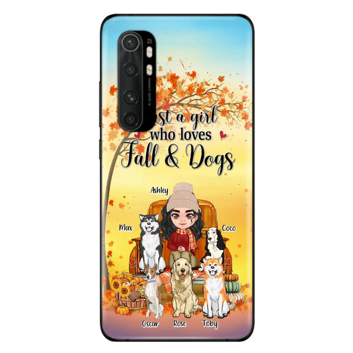 Custom Personalized Dog Mom Fall Season Phone Case - Autumn Gift Idea For Dog Owners - Upto 5 Dogs - Case For Xiaomi/ Oppo/ Huawei - Just A Girl Who Loves Fall & Dogs