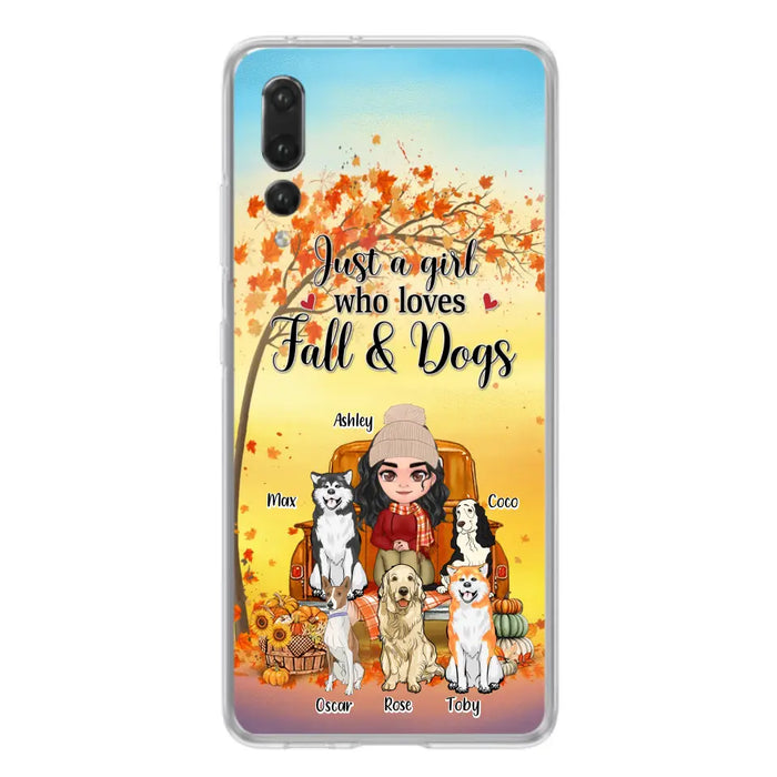 Custom Personalized Dog Mom Fall Season Phone Case - Autumn Gift Idea For Dog Owners - Upto 5 Dogs - Case For Xiaomi/ Oppo/ Huawei - Just A Girl Who Loves Fall & Dogs