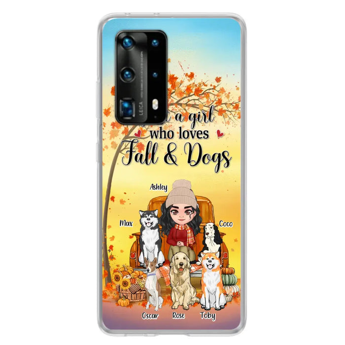 Custom Personalized Dog Mom Fall Season Phone Case - Autumn Gift Idea For Dog Owners - Upto 5 Dogs - Case For Xiaomi/ Oppo/ Huawei - Just A Girl Who Loves Fall & Dogs