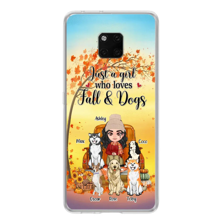 Custom Personalized Dog Mom Fall Season Phone Case - Autumn Gift Idea For Dog Owners - Upto 5 Dogs - Case For Xiaomi/ Oppo/ Huawei - Just A Girl Who Loves Fall & Dogs