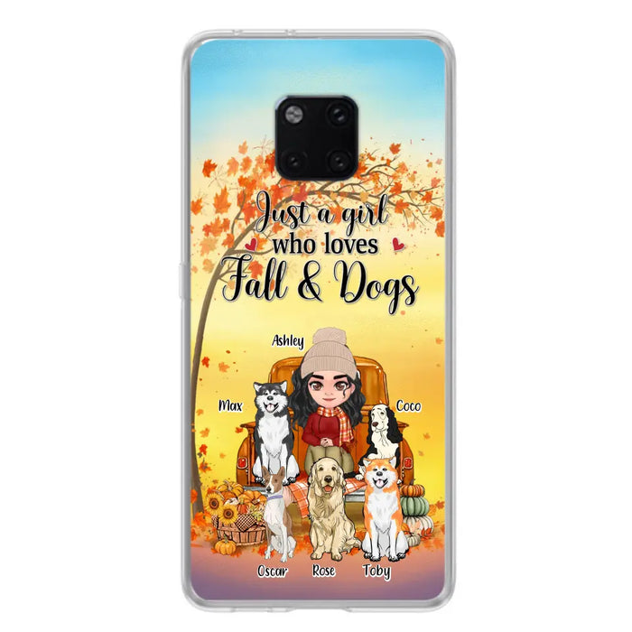 Custom Personalized Dog Mom Fall Season Phone Case - Autumn Gift Idea For Dog Owners - Upto 5 Dogs - Case For Xiaomi/ Oppo/ Huawei - Just A Girl Who Loves Fall & Dogs