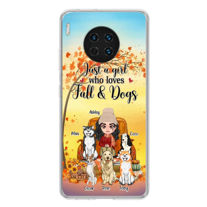 Custom Personalized Dog Mom Fall Season Phone Case - Autumn Gift Idea For Dog Owners - Upto 5 Dogs - Case For Xiaomi/ Oppo/ Huawei - Just A Girl Who Loves Fall & Dogs