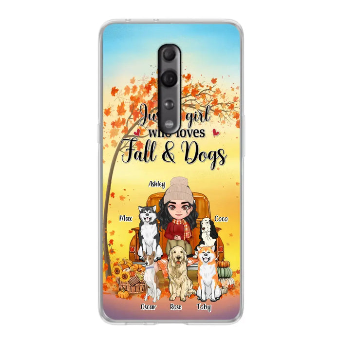 Custom Personalized Dog Mom Fall Season Phone Case - Autumn Gift Idea For Dog Owners - Upto 5 Dogs - Case For Xiaomi/ Oppo/ Huawei - Just A Girl Who Loves Fall & Dogs