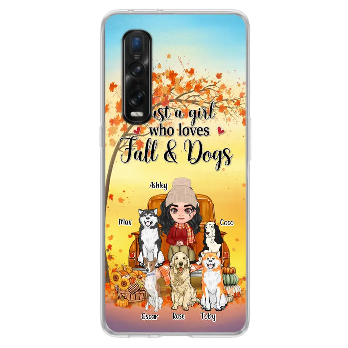 Custom Personalized Dog Mom Fall Season Phone Case - Autumn Gift Idea For Dog Owners - Upto 5 Dogs - Case For Xiaomi/ Oppo/ Huawei - Just A Girl Who Loves Fall & Dogs