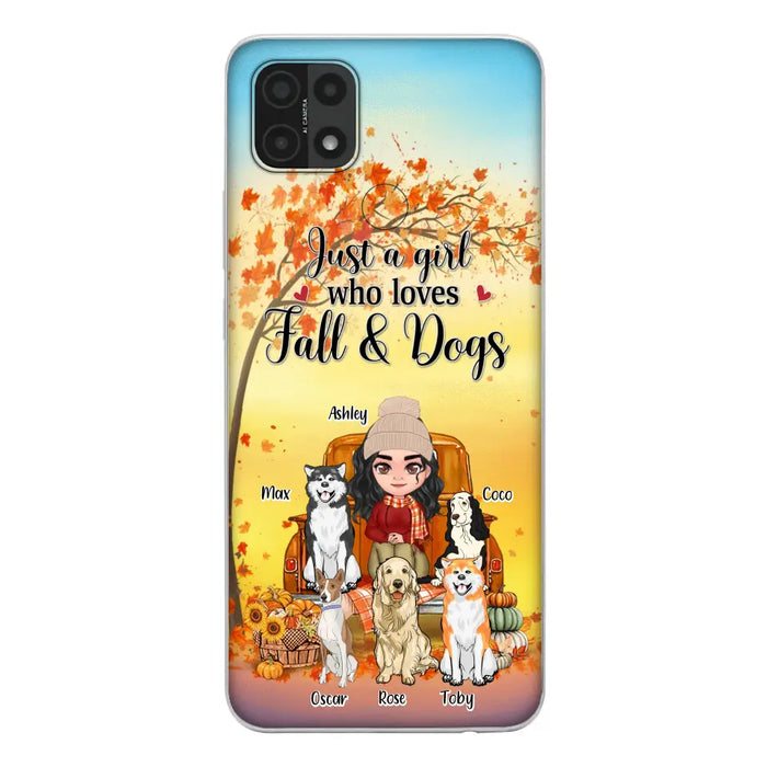 Custom Personalized Dog Mom Fall Season Phone Case - Autumn Gift Idea For Dog Owners - Upto 5 Dogs - Case For Xiaomi/ Oppo/ Huawei - Just A Girl Who Loves Fall & Dogs