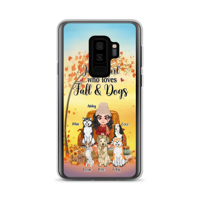 Custom Personalized Dog Mom Fall Season Phone Case - Autumn Gift Idea For Dog Owners - Upto 5 Dogs -  Case For iPhone/Samsung - Just A Girl Who Loves Fall & Dogs