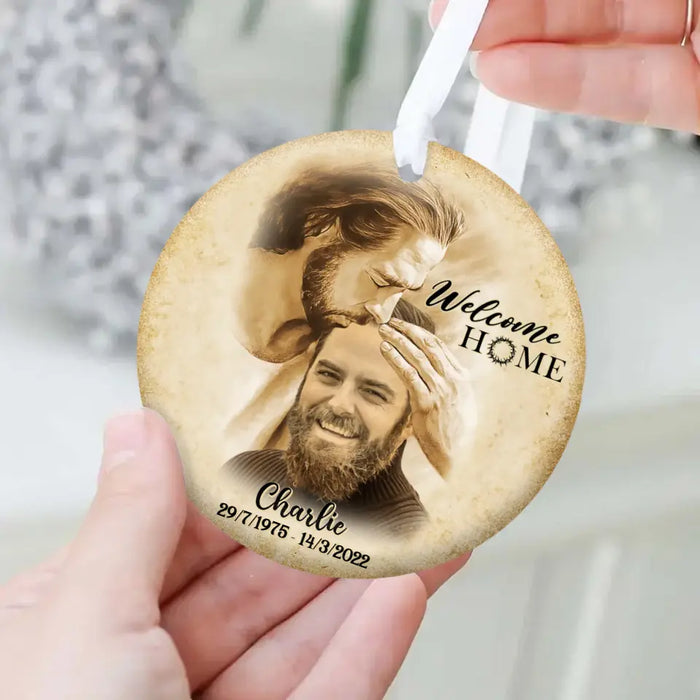 Custom Personalized Memorial Photo Circle Wooden Ornament - Memorial Gift Idea For Family Member/ Pet Owner - Welcome Home