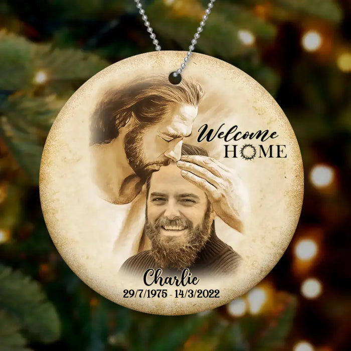 Custom Personalized Memorial Photo Circle Wooden Ornament - Memorial Gift Idea For Family Member/ Pet Owner - Welcome Home