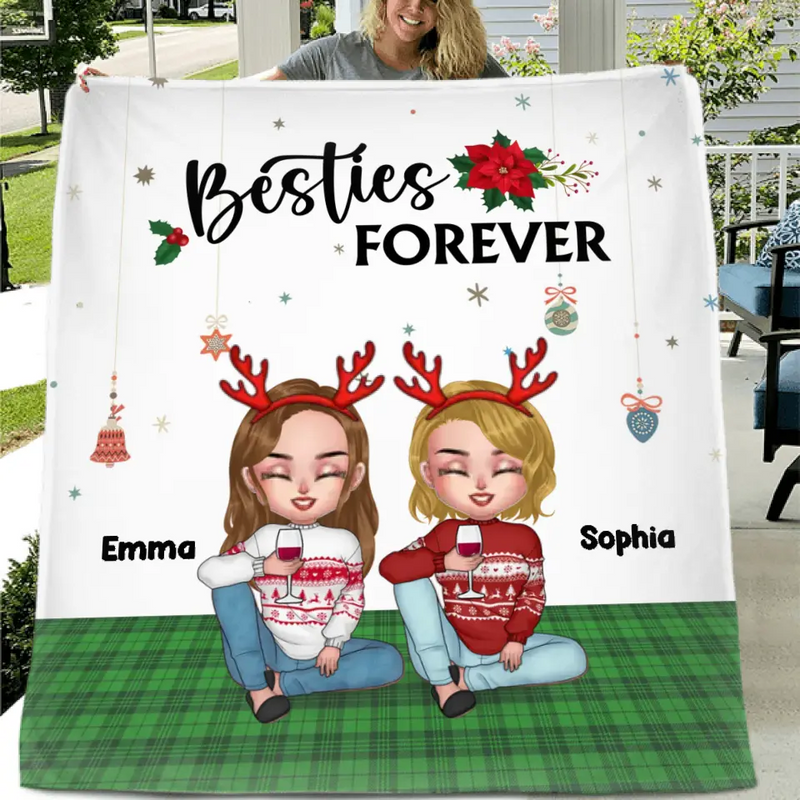 Personalized Besties Forever Pillow Cover/Fleece Throw Blanket/Quilt - Up to 5 People - Gift Idea For Friends/ Sisters