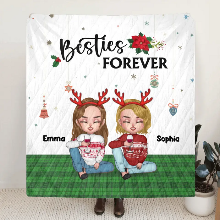 Custom Personalized Besties Forever Pillow Cover/Single Layer Fleece/Quilt Blanket - Upto 5 People - Gift Idea For Friends/ Sisters