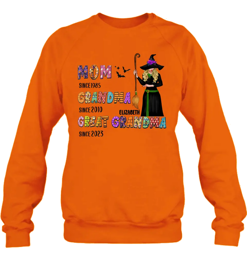 Personalized Halloween Witch Shirt/ Hoodie - Gift Idea For Halloween - Mom Since 1985 Grandma Since 2010