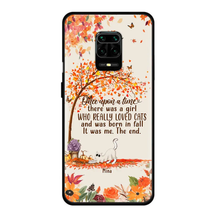 Custom Personalized Cat & Fall Phone Case - Upto 6 Cats - Autumn Gift For Cat Lover - There Was A Girl Who Really Loved Cats And Was Born In Fall - Case For Xiaomi/ Oppo/ Huawei