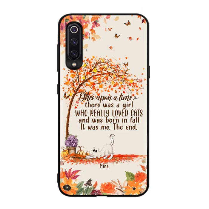 Custom Personalized Cat & Fall Phone Case - Upto 6 Cats - Autumn Gift For Cat Lover - There Was A Girl Who Really Loved Cats And Was Born In Fall - Case For Xiaomi/ Oppo/ Huawei