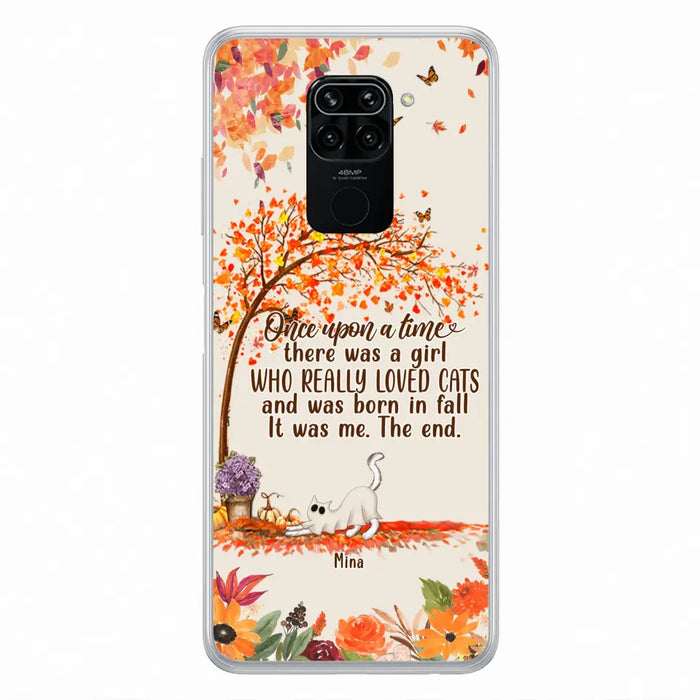 Custom Personalized Cat & Fall Phone Case - Upto 6 Cats - Autumn Gift For Cat Lover - There Was A Girl Who Really Loved Cats And Was Born In Fall - Case For Xiaomi/ Oppo/ Huawei