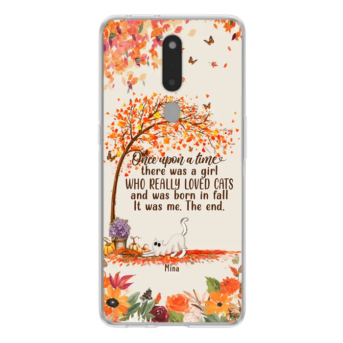 Custom Personalized Cat & Fall Phone Case - Upto 6 Cats - Autumn Gift For Cat Lover - There Was A Girl Who Really Loved Cats And Was Born In Fall - Case For Xiaomi/ Oppo/ Huawei