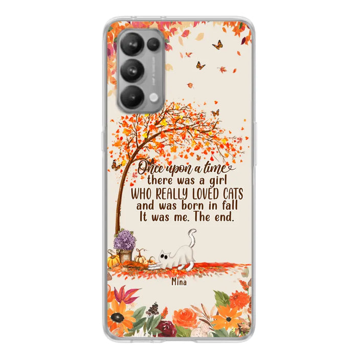 Custom Personalized Cat & Fall Phone Case - Upto 6 Cats - Autumn Gift For Cat Lover - There Was A Girl Who Really Loved Cats And Was Born In Fall - Case For Xiaomi/ Oppo/ Huawei