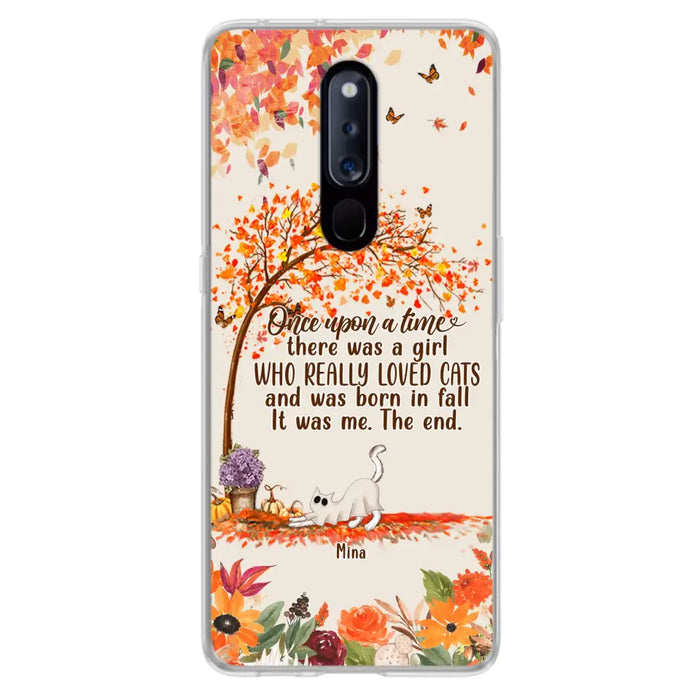 Custom Personalized Cat & Fall Phone Case - Upto 6 Cats - Autumn Gift For Cat Lover - There Was A Girl Who Really Loved Cats And Was Born In Fall - Case For Xiaomi/ Oppo/ Huawei